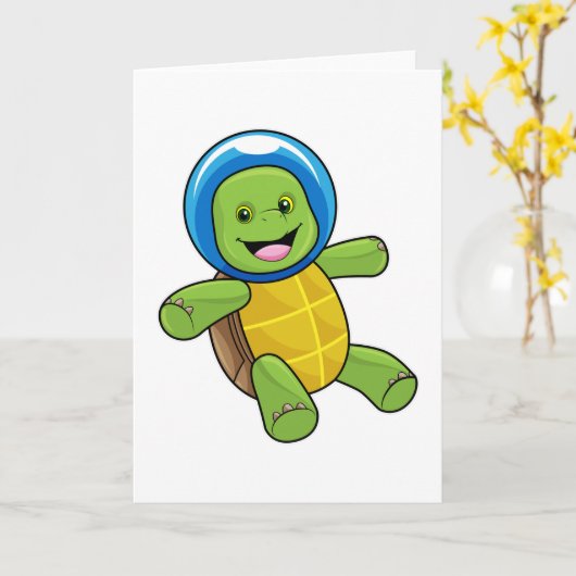 Schildpad als astronaut met glazen bal kaart (Gele Bloem)