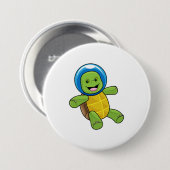 Schildpad als astronaut met glazen bal ronde button 7,6 cm (Voorkant /achterkant)