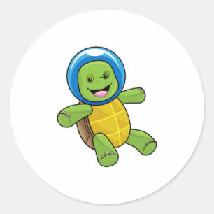 Schildpad als astronaut met glazen bal ronde sticker