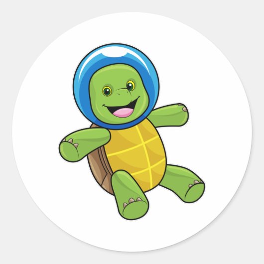 Schildpad als astronaut met glazen bal ronde sticker (Voorkant)