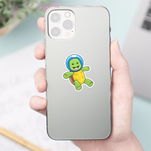 Schildpad als astronaut met glazen bal sticker (Telefoon)