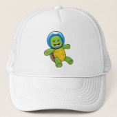 Schildpad als astronaut met glazen bal trucker pet (Voorkant)