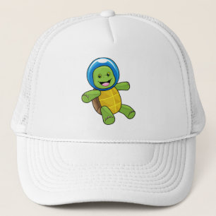 Schildpad als astronaut met glazen bal trucker pet