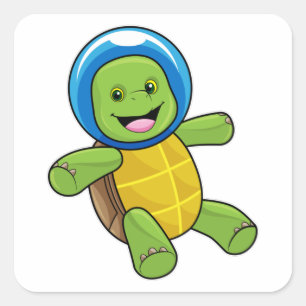 Schildpad als astronaut met glazen bal vierkante sticker