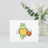 Schildpad als basketballer met Basketball.PNG Briefkaart (Staand voorkant)