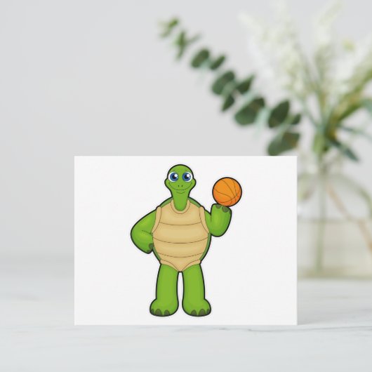 Schildpad als basketballspeler met basketbal briefkaart (Staand voorkant)