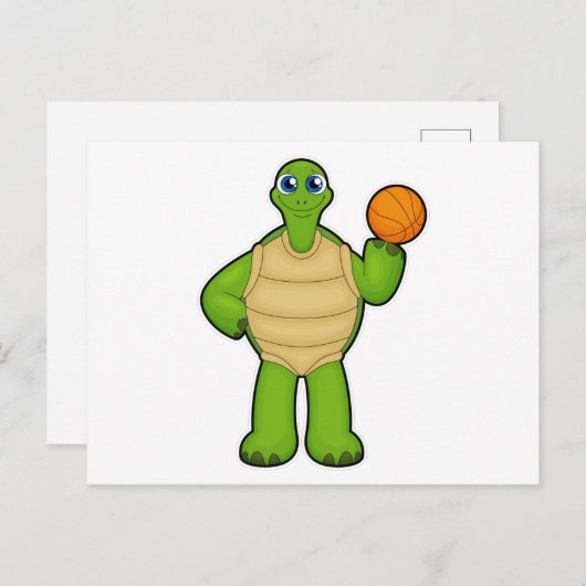 Schildpad als basketballspeler met basketbal briefkaart (Voorkant / Achterkant)