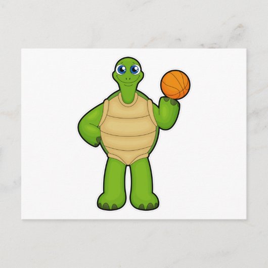 Schildpad als basketbalspeler met basketbal briefkaart (Voorkant)