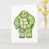 Schildpad als bodybuilder met sixpack kaart (Gele Bloem)