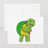 Schildpad als gepensioneerde met wandelstok briefkaart (Voorkant / Achterkant)