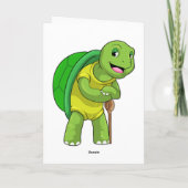 Schildpad als gepensioneerde met wandelstok kaart (Achterkant)