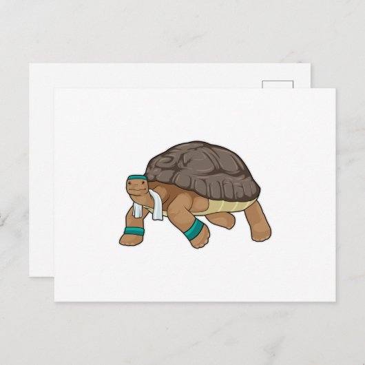 Schildpad als hardloper met handdoek briefkaart (Voorkant / Achterkant)