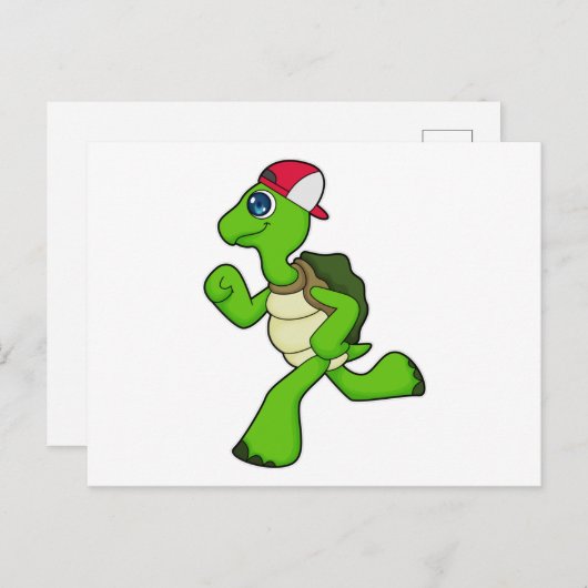 Schildpad als hardloper met pet briefkaart (Voorkant / Achterkant)