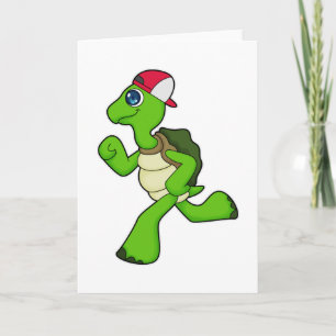 Schildpad als hardloper met pet kaart