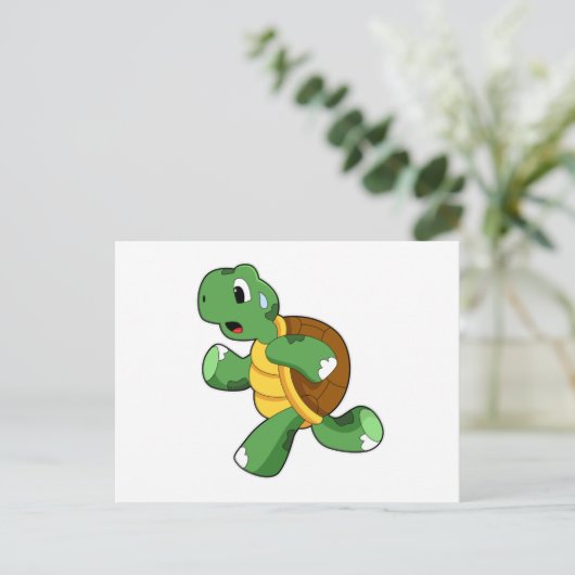 Schildpad als jogger tijdens hardlopen briefkaart (Staand voorkant)
