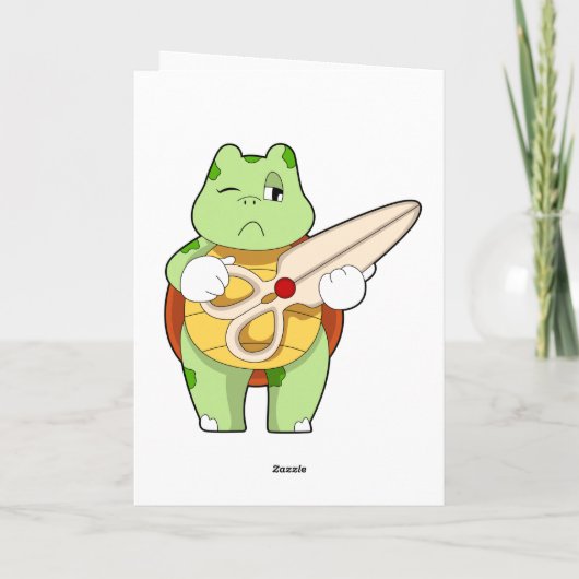 Schildpad als kapper met schaar kaart (Achterkant)
