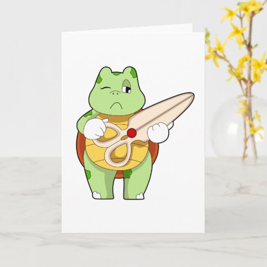 Schildpad als kapper met schaar kaart (Gele Bloem)