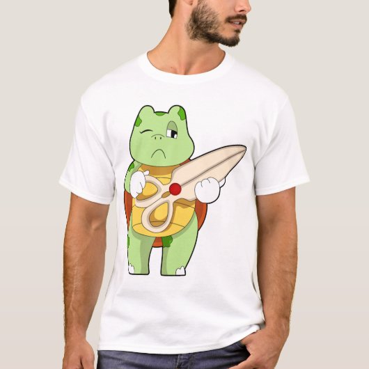 Schildpad als kapper met schaar t-shirt (Voorkant)