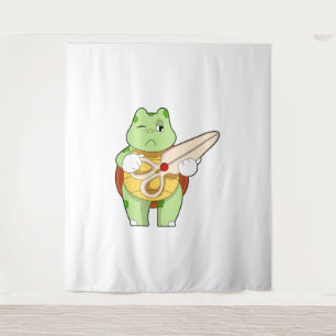 Schildpad als kapper met schaar wandkleed