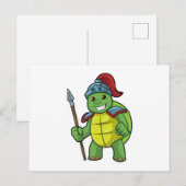 Schildpad als krijger met speer en helm briefkaart (Voorkant / Achterkant)