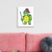 Schildpad als krijger met speer en helm canvas afdruk (Insitu (Woonkamer))