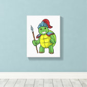 Schildpad als krijger met speer en helm canvas afdruk (Insitu (Houten vloer))