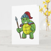 Schildpad als krijger met speer en helm kaart (Gele Bloem)