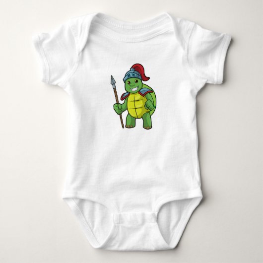 Schildpad als krijger met speer en helm romper (Voorkant)