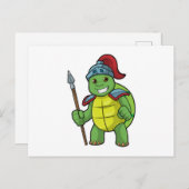 Schildpad als krijger met speer & helm briefkaart (Voorkant / Achterkant)