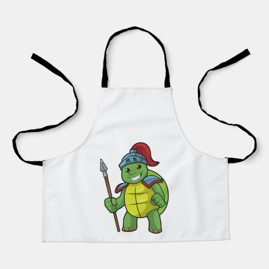 Schildpad als krijger met speer & helm schort (Voorkant)