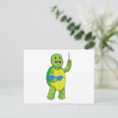 Schildpad als leraar met boek en aanwijsstok briefkaart (Staand voorkant)
