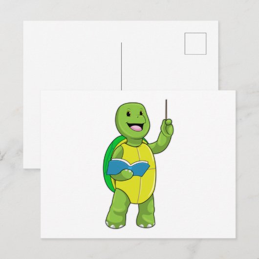 Schildpad als leraar met boek en aanwijsstok briefkaart (Voorkant / Achterkant)