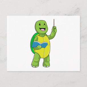 Schildpad als leraar met boek en aanwijsstok briefkaart