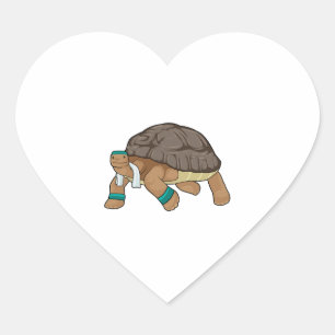 Schildpad als loper met handdoek hart sticker