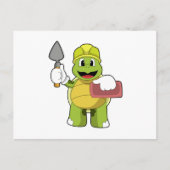 Schildpad als metselaar met steen briefkaart (Voorkant)