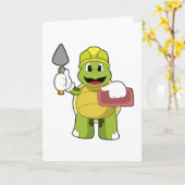 Schildpad als Metselaar met Steen Kaart (Gele Bloem)