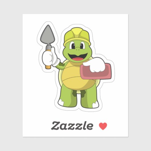Schildpad als Metselaar met Steen Sticker (Vel)