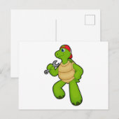 Schildpad als monteur met sleutel & pet briefkaart (Voorkant / Achterkant)