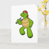 Schildpad als monteur met sleutel & pet kaart (Gele Bloem)
