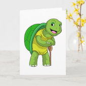 Schildpad als Pensioner met een wandelstok Kaart (Gele Bloem)
