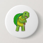 Schildpad als Pensioner met een wandelstok Ronde Button 7,6 Cm (Voorkant)