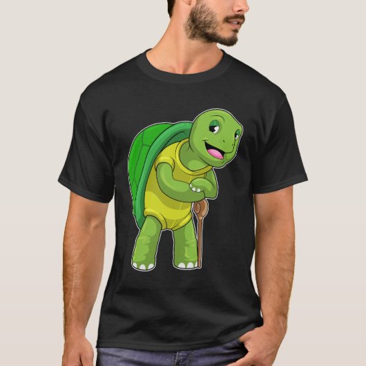 Schildpad als Pensioner met een wandelstok T-shirt (Voorkant)