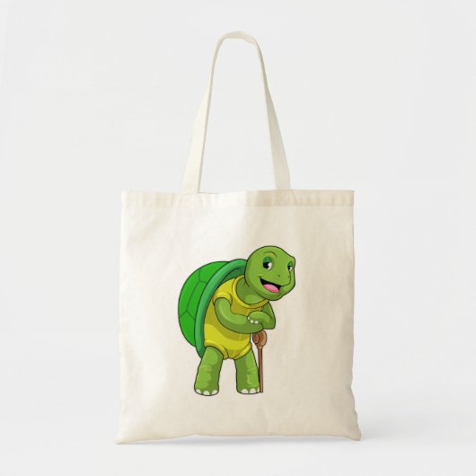 Schildpad als Pensioner met een wandelstok Tote Bag (Voorkant)