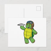 Schildpad als piloot met papieren vliegtuig briefkaart (Voorkant / Achterkant)