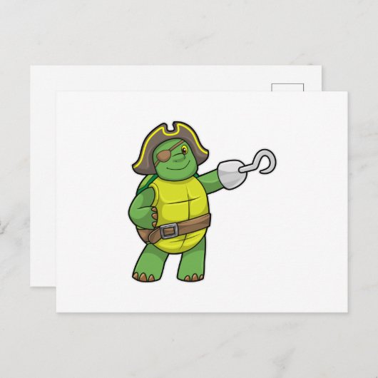 Schildpad als Piraat met gebookte hand- en oogpatc Briefkaart (Voorkant / Achterkant)