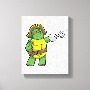 Schildpad als Piraat met gebookte hand- en oogpatc Canvas Afdruk