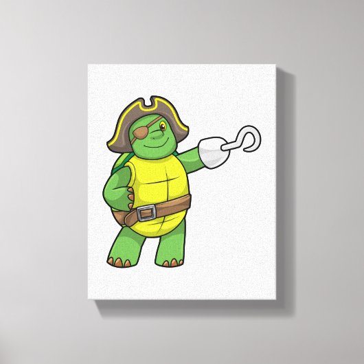 Schildpad als Piraat met gebookte hand- en oogpatc Canvas Afdruk (Voorkant)