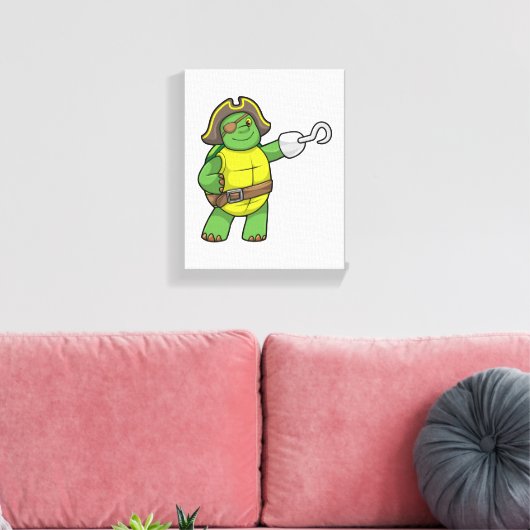 Schildpad als Piraat met gebookte hand- en oogpatc Canvas Afdruk (Insitu (Woonkamer))