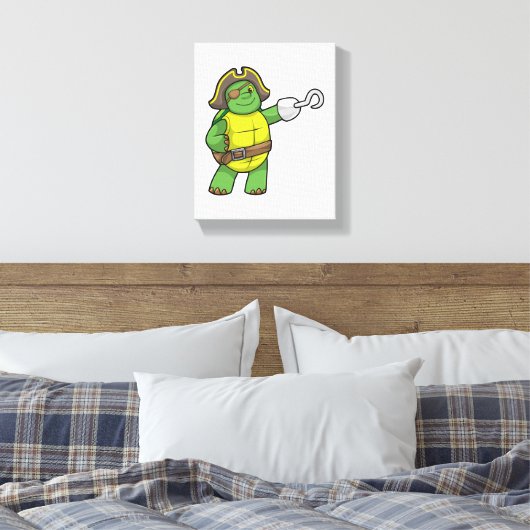 Schildpad als Piraat met gebookte hand- en oogpatc Canvas Afdruk (Insitu (Slaapkamer))