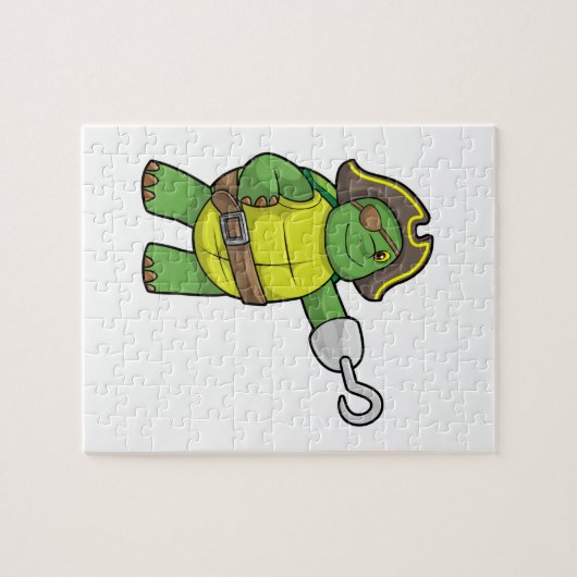 Schildpad als Piraat met gebookte hand- en oogpatc Legpuzzel (Horizontaal)